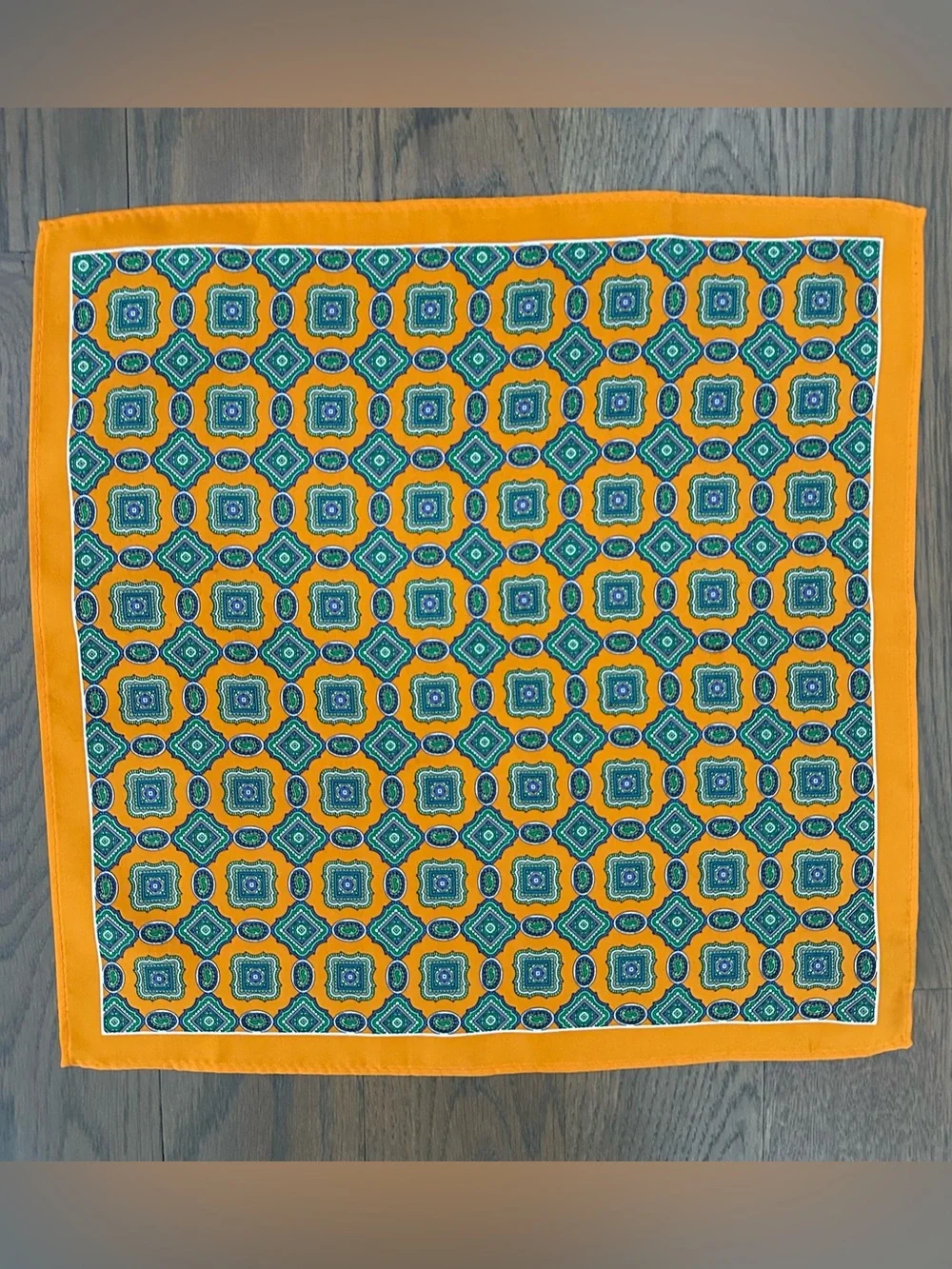 Vintage Silk Paisley Medallion Print Silk Small Square Scarf Orange Multi 13.25
